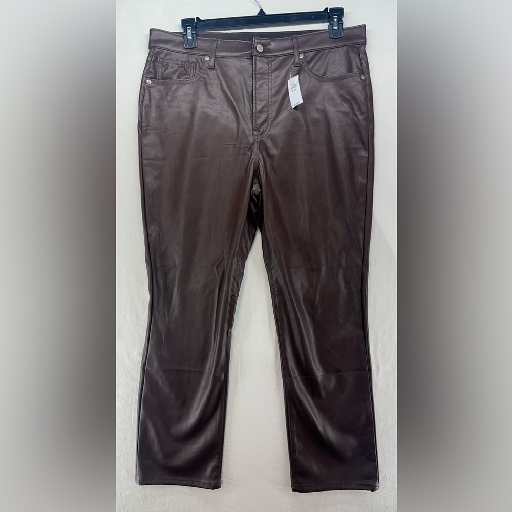 NWT Gap‎ Vintage Slim High Rise Pants Brown Faux Leather Womens Size 16/33 Short